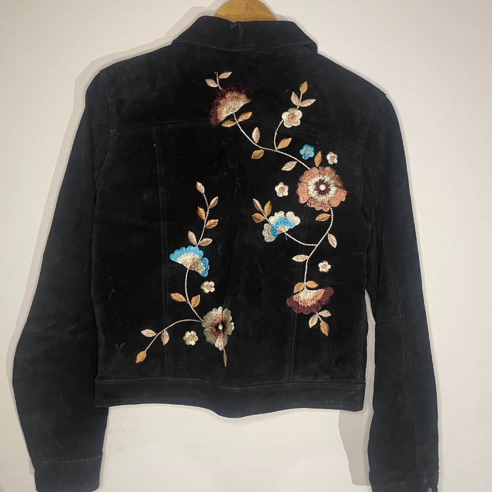 Brandon Thomas Suede Jacket with Floral Embroidery - Women's Size M - Picture 3 of 6